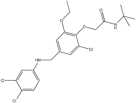 N-(tert-butyl)-2-{2-chloro-4-[(3,4-dichloroanilino)methyl]-6-ethoxyphenoxy}acetamide 结构式