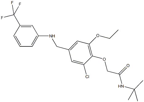 N-(tert-butyl)-2-(2-chloro-6-ethoxy-4-{[3-(trifluoromethyl)anilino]methyl}phenoxy)acetamide 化学構造式