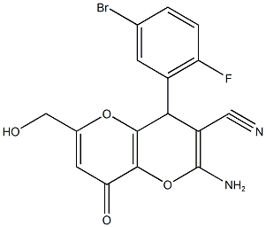 2-amino-4-(5-bromo-2-fluorophenyl)-6-(hydroxymethyl)-8-oxo-4,8-dihydropyrano[3,2-b]pyran-3-carbonitrile 结构式