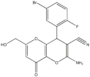 2-amino-4-(5-bromo-2-fluorophenyl)-6-(hydroxymethyl)-8-oxo-4,8-dihydropyrano[3,2-b]pyran-3-carbonitrile,695203-78-2,结构式