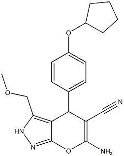 6-amino-4-[4-(cyclopentyloxy)phenyl]-3-(methoxymethyl)-2,4-dihydropyrano[2,3-c]pyrazole-5-carbonitrile 结构式