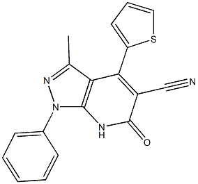 3-methyl-6-oxo-1-phenyl-4-(2-thienyl)-6,7-dihydro-1H-pyrazolo[3,4-b]pyridine-5-carbonitrile 化学構造式