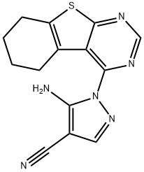 5-amino-1-(5,6,7,8-tetrahydro[1]benzothieno[2,3-d]pyrimidin-4-yl)-1H-pyrazole-4-carbonitrile 化学構造式