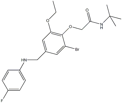 2-{2-bromo-6-ethoxy-4-[(4-fluoroanilino)methyl]phenoxy}-N-(tert-butyl)acetamide Struktur