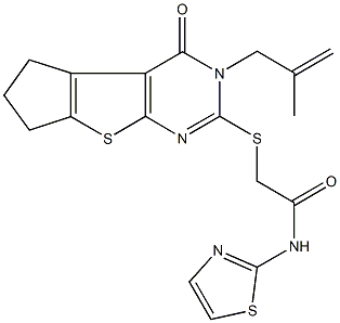 2-{[3-(2-methyl-2-propenyl)-4-oxo-3,5,6,7-tetrahydro-4H-cyclopenta[4,5]thieno[2,3-d]pyrimidin-2-yl]thio}-N-(1,3-thiazol-2-yl)acetamide|