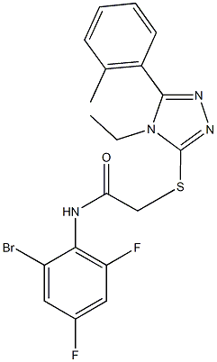 N-(2-bromo-4,6-difluorophenyl)-2-{[4-ethyl-5-(2-methylphenyl)-4H-1,2,4-triazol-3-yl]sulfanyl}acetamide,701239-05-6,结构式