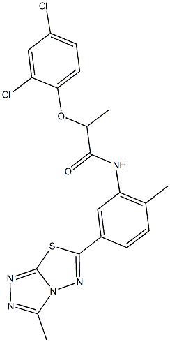 2-(2,4-dichlorophenoxy)-N-[2-methyl-5-(3-methyl[1,2,4]triazolo[3,4-b][1,3,4]thiadiazol-6-yl)phenyl]propanamide Struktur