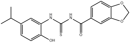 N-(1,3-benzodioxol-5-ylcarbonyl)-N'-(2-hydroxy-5-isopropylphenyl)thiourea 化学構造式