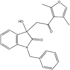 1-benzyl-3-[2-(2,4-dimethyl-3-furyl)-2-oxoethyl]-3-hydroxy-1,3-dihydro-2H-indol-2-one Structure