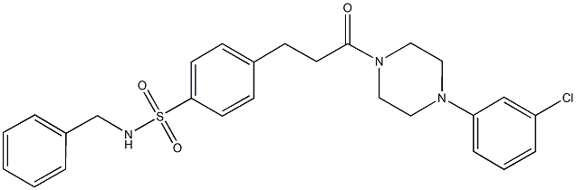 N-benzyl-4-{3-[4-(3-chlorophenyl)-1-piperazinyl]-3-oxopropyl}benzenesulfonamide 化学構造式