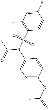 4-{acetyl[(4-fluoro-2-methylphenyl)sulfonyl]amino}phenyl acetate 化学構造式