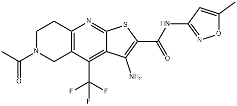 6-acetyl-3-amino-N-(5-methyl-3-isoxazolyl)-4-(trifluoromethyl)-5,6,7,8-tetrahydrothieno[2,3-b][1,6]naphthyridine-2-carboxamide Struktur