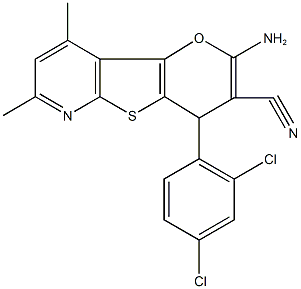 2-amino-4-(2,4-dichlorophenyl)-7,9-dimethyl-4H-pyrano[2',3':4,5]thieno[2,3-b]pyridine-3-carbonitrile Struktur