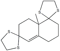 4a-methyl-1,2,3,4,4a,5,6,7-octahydrodispiro([1,3]-dithiolane-2,4'-naphthalene-7'-2''-[1,3]-dithiolane) Struktur