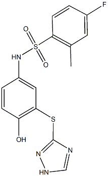 4-fluoro-N-[4-hydroxy-3-(1H-1,2,4-triazol-3-ylsulfanyl)phenyl]-2-methylbenzenesulfonamide 化学構造式