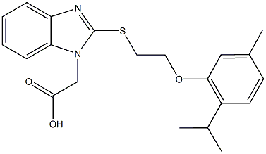 (2-{[2-(2-isopropyl-5-methylphenoxy)ethyl]sulfanyl}-1H-benzimidazol-1-yl)acetic acid Struktur