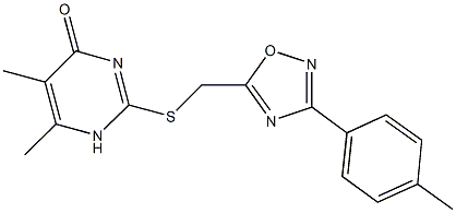 5,6-dimethyl-2-({[3-(4-methylphenyl)-1,2,4-oxadiazol-5-yl]methyl}sulfanyl)-4(1H)-pyrimidinone Struktur