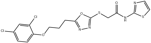 2-({5-[3-(2,4-dichlorophenoxy)propyl]-1,3,4-oxadiazol-2-yl}sulfanyl)-N-(1,3-thiazol-2-yl)acetamide 化学構造式
