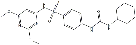 4-{[(cyclohexylamino)carbonyl]amino}-N-(2,6-dimethoxy-4-pyrimidinyl)benzenesulfonamide 化学構造式