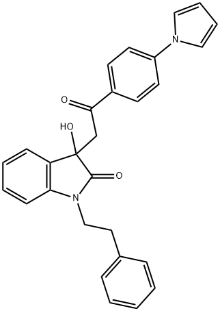 3-hydroxy-3-{2-oxo-2-[4-(1H-pyrrol-1-yl)phenyl]ethyl}-1-(2-phenylethyl)-1,3-dihydro-2H-indol-2-one Struktur