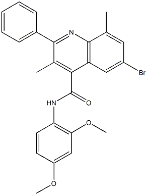 6-bromo-N-(2,4-dimethoxyphenyl)-3,8-dimethyl-2-phenyl-4-quinolinecarboxamide 化学構造式