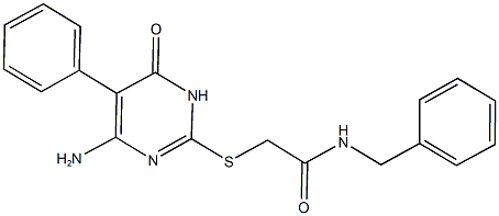 2-[(4-amino-6-oxo-5-phenyl-1,6-dihydro-2-pyrimidinyl)sulfanyl]-N-benzylacetamide Struktur
