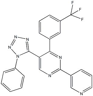 5-(1-phenyl-1H-tetraazol-5-yl)-2-(3-pyridinyl)-4-[3-(trifluoromethyl)phenyl]pyrimidine Struktur