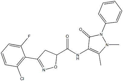 3-(2-chloro-6-fluorophenyl)-N-(1,5-dimethyl-3-oxo-2-phenyl-2,3-dihydro-1H-pyrazol-4-yl)-4,5-dihydro-5-isoxazolecarboxamide 化学構造式