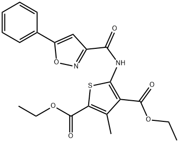 diethyl 3-methyl-5-{[(5-phenyl-3-isoxazolyl)carbonyl]amino}-2,4-thiophenedicarboxylate Struktur