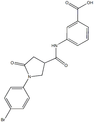 3-({[1-(4-bromophenyl)-5-oxo-3-pyrrolidinyl]carbonyl}amino)benzoic acid 化学構造式