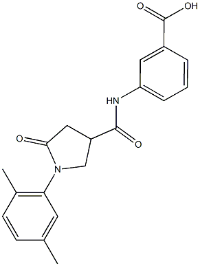 3-({[1-(2,5-dimethylphenyl)-5-oxo-3-pyrrolidinyl]carbonyl}amino)benzoic acid 化学構造式