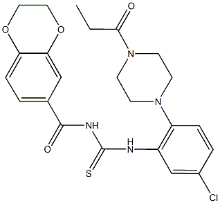 N-[5-chloro-2-(4-propionyl-1-piperazinyl)phenyl]-N'-(2,3-dihydro-1,4-benzodioxin-6-ylcarbonyl)thiourea Structure