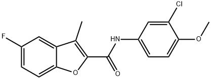 N-(3-chloro-4-methoxyphenyl)-5-fluoro-3-methyl-1-benzofuran-2-carboxamide 化学構造式