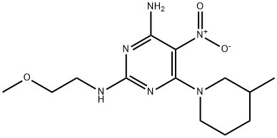 N~2~-(2-methoxyethyl)-6-(3-methyl-1-piperidinyl)-5-nitro-2,4-pyrimidinediamine Structure