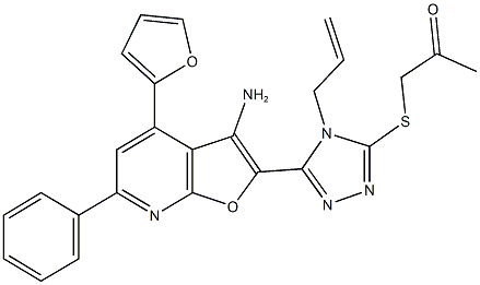 1-({4-allyl-5-[3-amino-4-(2-furyl)-6-phenylfuro[2,3-b]pyridin-2-yl]-4H-1,2,4-triazol-3-yl}sulfanyl)acetone 化学構造式