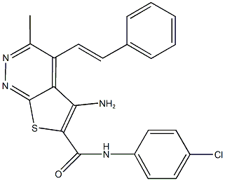 5-amino-N-(4-chlorophenyl)-3-methyl-4-(2-phenylvinyl)thieno[2,3-c]pyridazine-6-carboxamide 结构式
