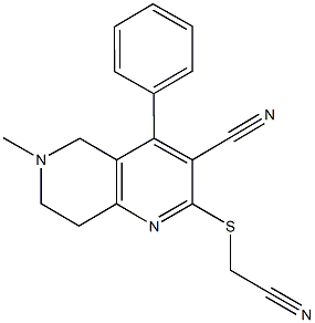 2-[(cyanomethyl)sulfanyl]-6-methyl-4-phenyl-5,6,7,8-tetrahydro[1,6]naphthyridine-3-carbonitrile 结构式