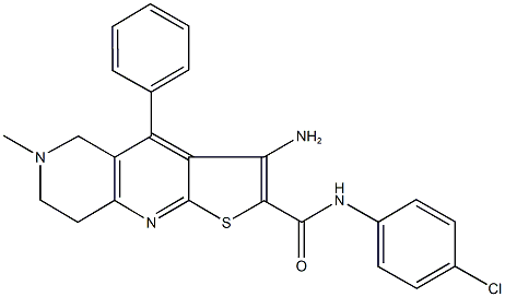 3-amino-N-(4-chlorophenyl)-6-methyl-4-phenyl-5,6,7,8-tetrahydrothieno[2,3-b][1,6]naphthyridine-2-carboxamide 结构式
