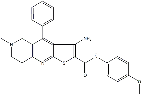 3-amino-N-(4-methoxyphenyl)-6-methyl-4-phenyl-5,6,7,8-tetrahydrothieno[2,3-b][1,6]naphthyridine-2-carboxamide 化学構造式