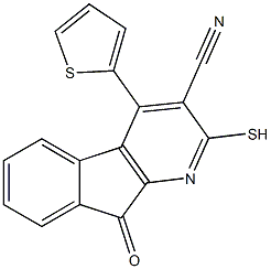 9-oxo-2-sulfanyl-4-(2-thienyl)-9H-indeno[2,1-b]pyridine-3-carbonitrile Struktur