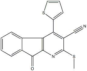 2-(methylsulfanyl)-9-oxo-4-(2-thienyl)-9H-indeno[2,1-b]pyridine-3-carbonitrile 化学構造式