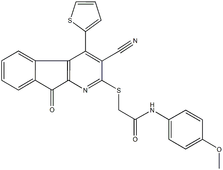 2-{[3-cyano-9-oxo-4-(2-thienyl)-9H-indeno[2,1-b]pyridin-2-yl]sulfanyl}-N-(4-methoxyphenyl)acetamide 结构式