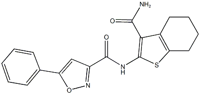 N-[3-(aminocarbonyl)-4,5,6,7-tetrahydro-1-benzothien-2-yl]-5-phenyl-3-isoxazolecarboxamide Structure