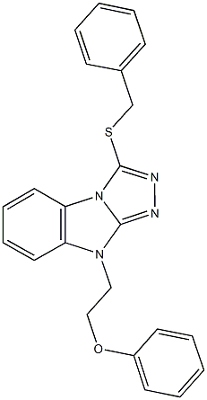 2-[3-(benzylsulfanyl)-9H-[1,2,4]triazolo[4,3-a]benzimidazol-9-yl]ethyl phenyl ether Struktur
