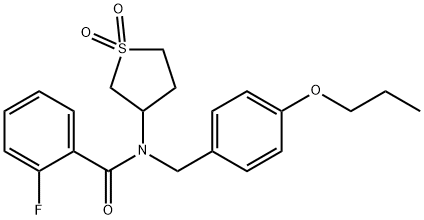 N-(1,1-dioxidotetrahydro-3-thienyl)-2-fluoro-N-(4-propoxybenzyl)benzamide 结构式