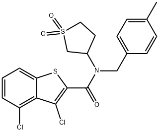 3,4-dichloro-N-(1,1-dioxidotetrahydro-3-thienyl)-N-(4-methylbenzyl)-1-benzothiophene-2-carboxamide 化学構造式