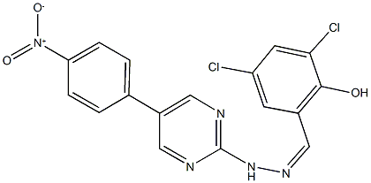 3,5-dichloro-2-hydroxybenzaldehyde (5-{4-nitrophenyl}-2-pyrimidinyl)hydrazone 化学構造式