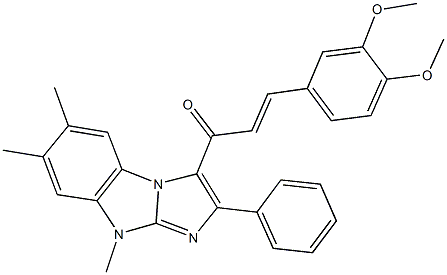 3-(3,4-dimethoxyphenyl)-1-(6,7,9-trimethyl-2-phenyl-9H-imidazo[1,2-a]benzimidazol-3-yl)-2-propen-1-one Struktur