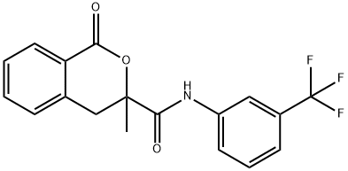 3-methyl-1-oxo-N-[3-(trifluoromethyl)phenyl]-3,4-dihydro-1H-isochromene-3-carboxamide Struktur