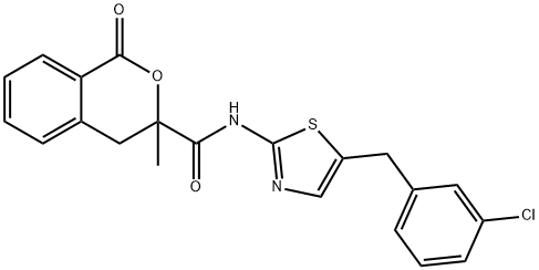 N-[5-(3-chlorobenzyl)-1,3-thiazol-2-yl]-3-methyl-1-oxo-3,4-dihydro-1H-isochromene-3-carboxamide Struktur